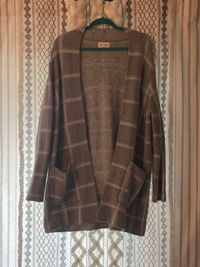 Loved + Adored Open-Front Plaid Pocket Cardigan - Grey